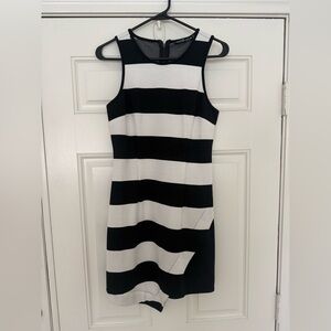 Elegant Black and White Striped Mini Dress